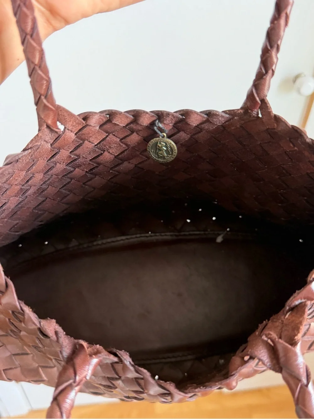Dark Brown Woven Leather Bag
